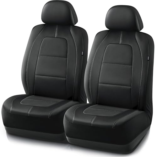 Road Comforts Car Seat Cover, Front Leather Car Seat Covers, Automotive Low Back Sport Car Seat Covers, Airbag Compatible, Universal Fit for Most Cars, SUVs, Trucks and Vans - color: Solid Black, size: Front Seat