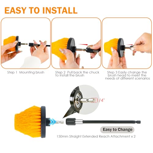 18PCS Drill Brush Attachments Set, Power Cleaning Scrub Brushes with Scrub Pads, Sponge, Extend Long Attachment, Cleaning Brush Supplies for Bathroom Bathtub, Grout, Tile, Sinks, Corners, Car Wheel