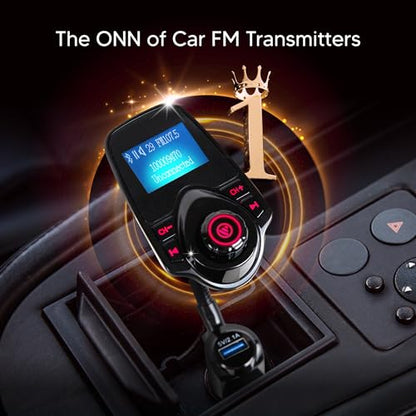 ONN Upgraded 2026 Bluetooth Car FM Transmitter, 1.44” LCD Display, Flexible Gooseneck, Hands-Free Calling, Dual USB Fast Charger, AUX & Micro SD Support for Cars, SUVs & Trucks