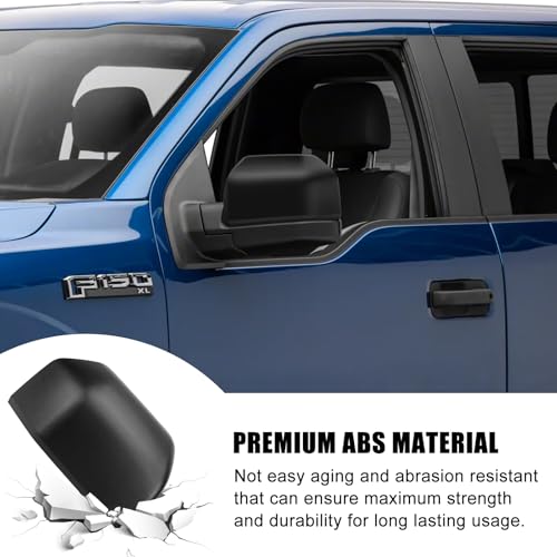 Textured Direct Replacement Side Mirror Covers Caps for 2015-2020 Ford F150, Directly Replace Style, Not Sticker Style - color: Textured