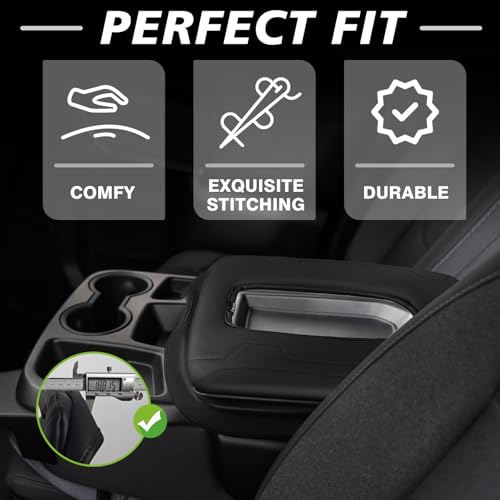 Muslogy Center Console Armrest Cover Fit for Chevy Silverado & GMC Sierra 2019-2026 Accessories, Comfort Armrest Pad Console Lid Cushion Vegan Leather 1-Inch Extra Thick(Split Bench Seat Console ONLY) - size: 1) 19-25 |Silverado & Sierra| Jump Seat, +Thic