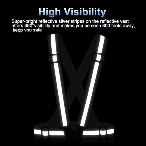 Reflective Vest Running Gear, 2Pack High Visible Safety VES for Cycling Jogging Running Walking, Adjustable for Men Women Kids - color: Black