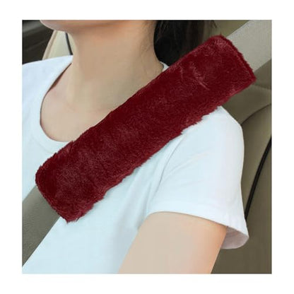 Sun Walker 2PCS Seat Belt Shoulder Pads, Fluffy Soft Plush Auto Seat Belt Pads for Protecting Your Neck & Shoulder, Comfortable Seatbelt Cover Warm Protective Cushion for Most Cars (Wine Red) - color: Wine Red