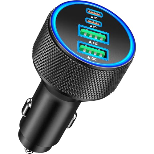 Car Charger USB C, Rombica 4-Port 90W USB-C&USB-A Car Power Cigarette Lighter Adapter Dual 45W PD/QC Multiport Type C Fast Charger for iPhone 17 17 Pro Max 16 15 14 13 12 11/Galaxy S26 S25/Pixel/iPad - color: Dim Black