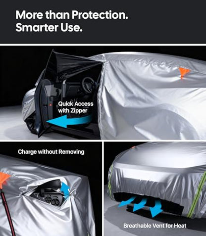 Wigoo Tesla Model Y Car Cover Accessories (2020–2026), Custom Fit All-Weather Outdoor, Waterproof UV Sun & Heat Protection, Ventilated Design, Windproof, Smooth Paint-Safe Lining, Charging Port Zipper - size: for Tesla Model Y (2020-2026)