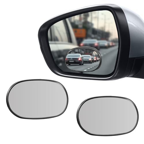 2PCS Oval Blind Spot Mirror for Car, HD Glass Wide Angle Convex Side Rearview Mirror with Stick-on Design, Universal 360° Adjustable Framed Safety Auxiliary Mirrors for Truck (Black, Round) - color: Black, size: Round