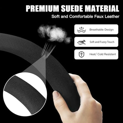 Suede Steering Wheel Cover with Upgraded Silicone Inner Ring, Breathable, Anti-Slip, Leather Universal 14.5 to 15 Inch Steering Wheel Cover (Black with Red Mark) - style: Black with Red Mark