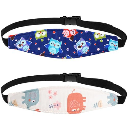 HESTYA 2 Pcs Carseat Head Support Toddler, Stroller Seat Headrest for Sleeping Traveling, Neck Relief Headband Strap for Kids Children Toddler Infant(Elephant and Owl) - color: Elephant and Owl
