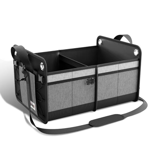 DNA Motoring Trunk Organizer for SUV, Large Capacity Car Organizer and Storage with 2 Compartment, Foldable Trunk Organizer for Car, 70L Grey - size: 2 Compartment