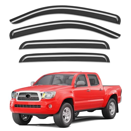 Outside-Mount Window Rain Guards Fit for Toyota Tacoma 2005-2015 Double Cab, Extra Durable Window Visors Wind Deflector Dark Smoke Vent Shades Truck Car Tape-on with Thicker 4PCS - size: Fit for 2005-2015 Toyota Tacoma