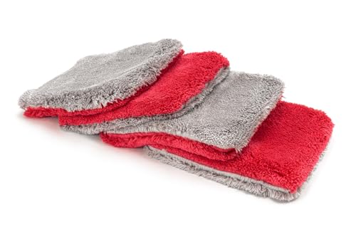 Autofiber Flat Out Microfiber Car Wash Pad - Pack of 4, Red/Gray (9 inch x 8 inch) - color: Red/Gray