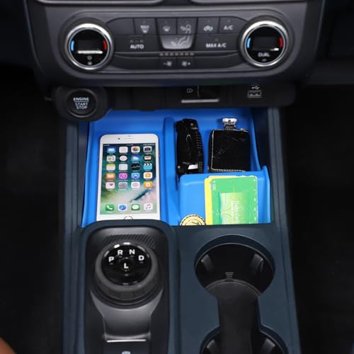 Aunginsy Center Console Shifter Storage Tray Compatible with Ford Maverick 2022-2026, Not Fit 2025+ Model with Wireless Charge, Gear Shift Groove Shock Pad Organizer Storage Box TPE Insert Accessories - color: Blue