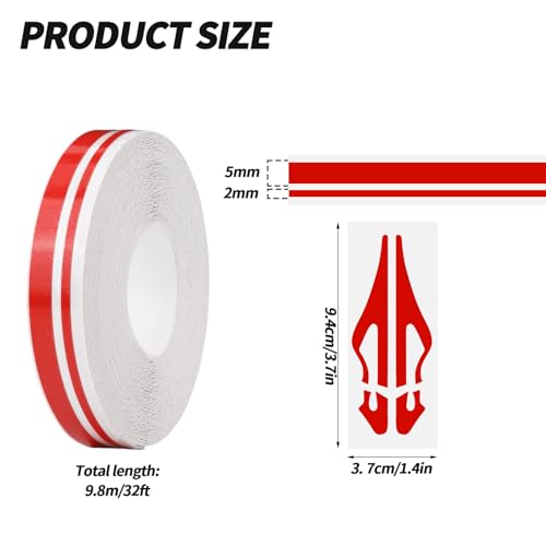2 Rolls of Car Pinstripe Tape, Silver Pinstripe Body Sticker, Vinyl Thin Car Stripe Pinstripe Tape, for Motorcycle, Car, Racing DIY Body Sticker Tape (Red) - color: Red