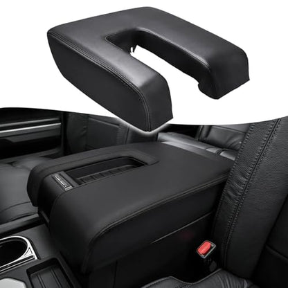 Car Center Console Cover Replacement for Toyota Tundra 2014 2015 2016 2017 2018 2019 2020 2021, Vinyl Leather Armrest Uhpholstery, Anti-Scratch, Black (Leather Part Only) - color: Black