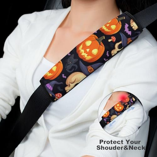 Women's Car Belt Covers, Halloween Gothic Witch Black Cat Bat Pumpkin Skull Mushroom Fashion Cushion Pad Car Shoulder Strap Harness Pad - color: Color361