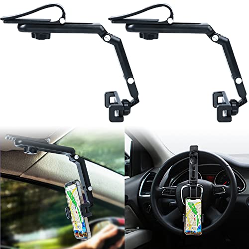2Pcs Sun Visor Phone Holder,360° Rotatable Rearview Phone Holder, Cell Phone Holder for Car Sun Visor Perfectly for iPhone, Samsung & Other Cellphone, Car Accessories - color: Black