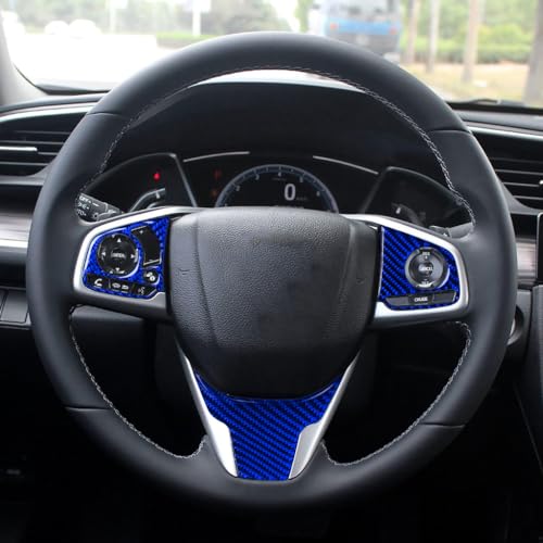 winterwell for Car 10th Gen Civic Accessories Real Carbon Fiber Steering Wheel Cover Trims Inner Button Sticker Compatible with Honda Civic 2021 2020 2019 2018 2017 2016 CR-V 2017-2022 (Blue) - color: Blue