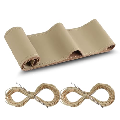 Car Genuine Leather Steering Wheel Cover, DIY Sewing with Needle and Thread, Breathable, and Anti-Slip, Universal 15 Inch Car Steering Wheel Stitching Wrap (Beige, Glossy) - color: Beige, size: Glossy