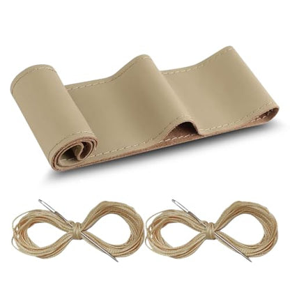 Car Genuine Leather Steering Wheel Cover, DIY Sewing with Needle and Thread, Breathable, and Anti-Slip, Universal 15 Inch Car Steering Wheel Stitching Wrap (Beige, Glossy) - color: Beige, size: Glossy