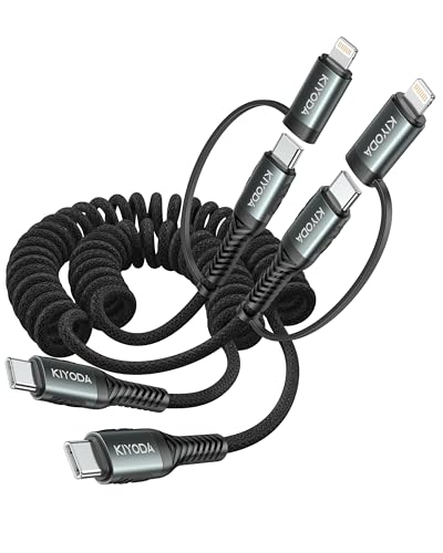 Coiled USB C to USB C and Lightning Cable 2 in 1, 3FT 2Pack Braided Cord Fast Charging Type C Car Charger for iPhone 17 16 15 14 13 12 11,iPad, Samsung Galaxy, Google Pixel, Moto, LG, TCL Phones - color: Black, size: 3FT - 2Pack, style: 2in1 USB C and Lig