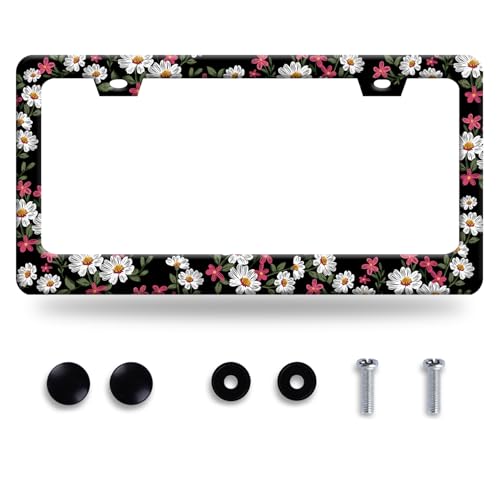 Beautiful Daisy License Plate Frame Funny Floral Print License Plate Frames Stainless Steel Accessories Cars Decor With 2 Holes And Screws Fits Standard Us Ca Vehicles License Plate Holder 12.2 X 6 In - color: Beautiful Daisy