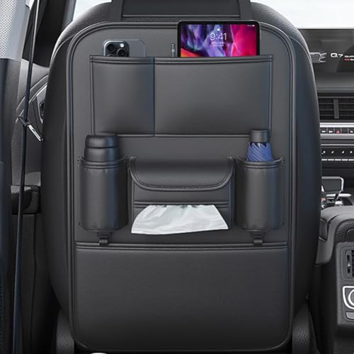Tumecos Car Backseat Storage Bag,Seat Back Organizer with Tissue Box,Multifunctional Kick Mat,Backseat Protector Cover Pad,Large Capacity Seat Back Storage Hanging Bag(Style A) - style: Style A