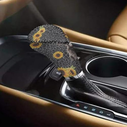 Jeiento 2 Pieces Black Leopard and Highland Cow Car Handbrake Cover Gear Shift Knob Cover Set, Automotive Shift Protector Cover Universal Fit Most Vehicle SUV Truck - color: Black Leopard and Highland Cow
