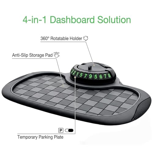 Universal Silicone Car Phone Holder Mount Anti Slip Dashboard Mat, Non Skid Pad, Multi Function Vehicle Organizer for Sunglasses GPS, Car Interior Accessories for Women, Truck SUV