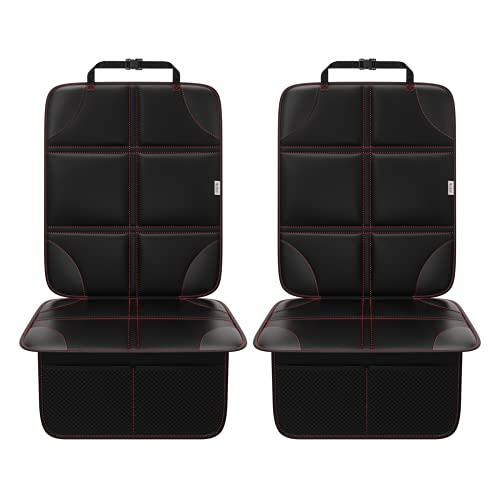 Meolsaek Car Seat Protector, Non-Slip Backing Will Not Leave Imprint, Waterproof Thicker Car Seat Cover for SUV, Sedan, Truck, Leather Car Seat Cushion (Black with Red Stitching) - color: Black with Red Stitching