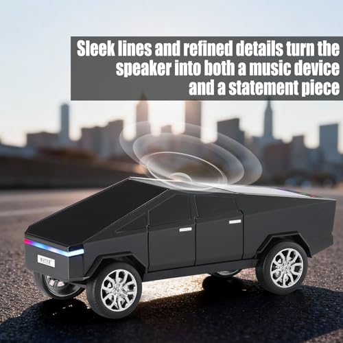 Futuristic Truck Bluetooth Replica Speaker with LED Display Screen – Portable Future-Style Audio with TWS Link, FM Radio, LED Lighting and Built-in Mic, For Every Technology and Truck Lover (Black) - color: Black