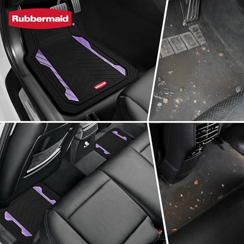 Rubbermaid Car Floor Mat, Heavy Duty All-Weather Car Mats Full Set with Dual-Tone Purple Aluminum Inserts – Universal Fit, Anti-Slip Backing, Trim-to-Fit for Most SUV, Sedan, Van - color: Purple