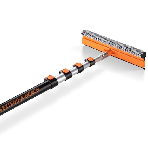 5-18 ft Window Washer Squeegee Kit with Extension Pole (24+ Foot Reach) // Long Handle Squeegee for Window Cleaning & Car Cleaning Multi-Use//Telescopic Professional Window Cleaning Squeegee for Home - size: 18 feet