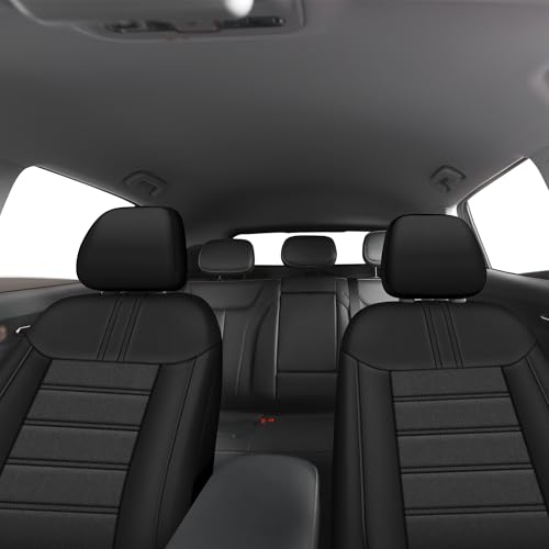 AUTOYOUTH Leather Car Seat Covers, Air Cool Mesh Design, Airbag Compatible Car Seat Covers Front Seats, Enhanced Comfort for Most Cars, SUVs, Vans - Black - color: Black