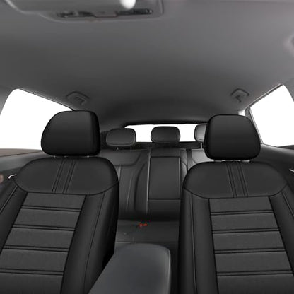 AUTOYOUTH Leather Car Seat Covers, Air Cool Mesh Design, Airbag Compatible Car Seat Covers Front Seats, Enhanced Comfort for Most Cars, SUVs, Vans - Black - color: Black