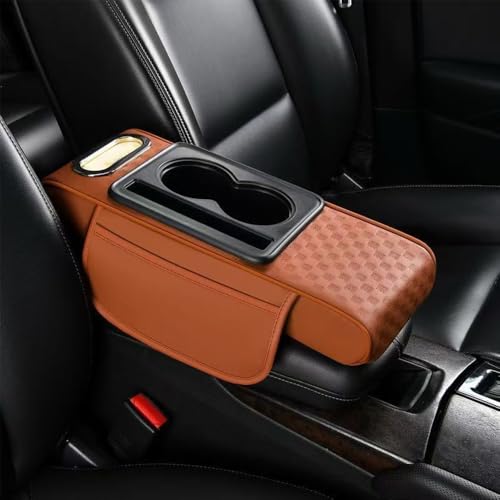 5 in 1 Car Center Console Cover, Memory Cotton Car Armrest Pad with 2 Storage Pockets, Cup Holder, Tissue Box Slot, Phone Holder, Universal Car Interior Organizer (Orange, Thin(14.8 * 6.1 * 2.4inch)) - color: Orange, size: Thin(14.8*6.1*2.4inch)