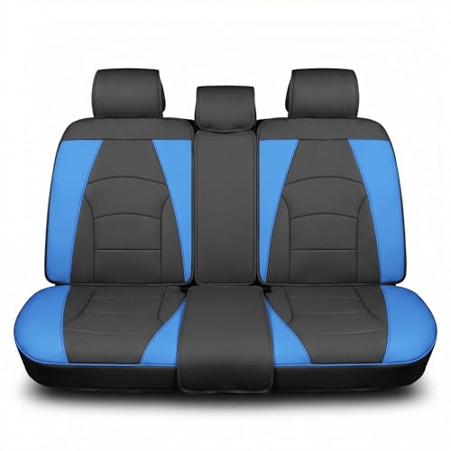 FH Group Car Seat Cover for Back Seat Blue Black Faux Leather - Universal Fit, Rear Seat Covers for Cars with Rear Split Bench, Car Seat Cushions, Car Interior Accessories for SUV, Sedan, Van - color: Blue, style: Rear Set
