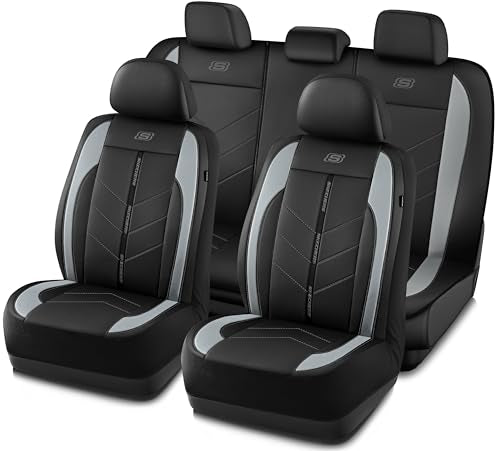 Skechers Car Seat Covers,Luxury Faux Leather Seat Covers,Waterproof Anti Slip Car Seat ProtectorFull Set,Car Accessories Airbag Universal Fit for Most Cars,Vans,Trucks,SUV,Grey - color: Black and Gray, size: Full Set