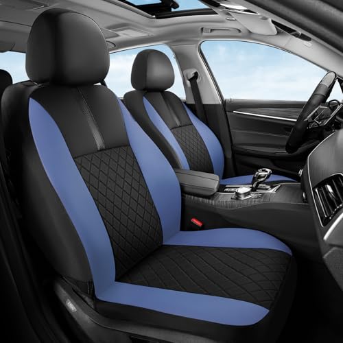 Coverado Car Seat Covers Front Set, Automotive Leather Seat Covers for Car，Universal Fit Front Seat Cover, Non-Slip Waterproof Breathable Car Seat Protector - color: BlackBlue, size: Frontpair