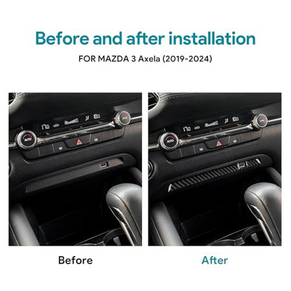 AIRSPEED Carbon Fiber for Mazda 3 Axela 2019-2025 Center Console USB Hole Frame Panel Cover Interior Trim Accessory, Black - color: USB Hole Frame