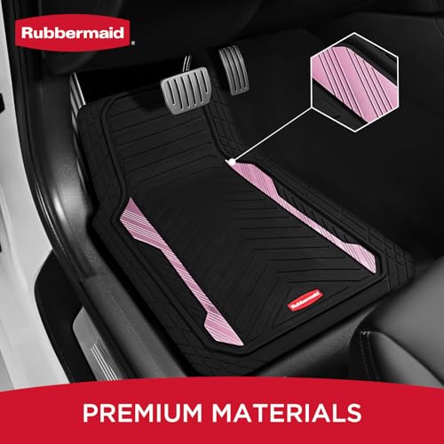 Rubbermaid Car Floor Mat, Heavy Duty All-Weather Car Mats Full Set with Dual-Tone Pink Aluminum Inserts – Universal Fit, Anti-Slip Backing, Trim-to-Fit for Most SUV, Sedan, Van - color: Pink