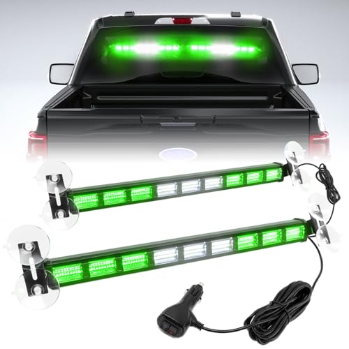 [Upgraded Switchable 4 Colors Emergency Strobe Traffic Advisor Light Bar 162 LED Windshield 2 in 1 Visor Safety Warning Hazard Flashing Lights for Firefighter Police Truck Vehicle (Green/White) - color: #09 Green/White