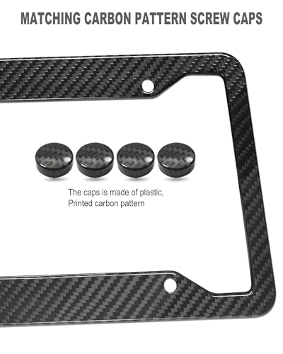 Aootf Carbon Fiber License Plate Frames- 100% Real Carbon Cloth Wrapped Stainless Steel Car Tag Holder, 2 Pack Wide Edge Black Covers with Anti Theft Screws Caps, 4 Hole - style: Wide Edge-4 Hole