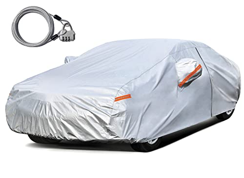 Kayme Car Cover Waterproof All Weather with Lock and Zipper, Sun Uv Rain Protection Outdoor, Fit Sedan (Up to 175 Inch) H1 - color: Silver, size: H1 Fit Sedan, Length (Up to 175 Inch)