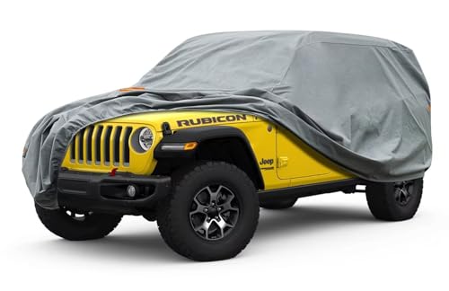 Kayme Heavy Duty Jeep 4dr Car Cover, Custom Fit Jeep Wrangler Unlimited 4 Door JK JL Rubicon/Sahara,etc Waterproof All Weather for Automobiles, Full Car Cover - Sun, Rain & UV Protection - size: 1.custom Fit Jeep Wrangler 4 Door