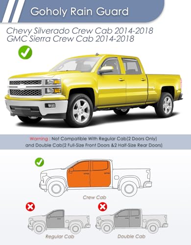 in-Channel Window Rain Guard for Chevrolet Chevy Silverado/GMC Sierra 2014-2018 Crew Cab Rain Guards Side Window Visors Low Profile Vent Visor Window Deflectors Vent Shades Truck Accessories - size: 2014-2018 Silverado/ Sierra Crew Cab