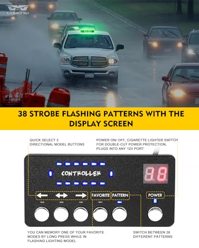 LUMENIX Green LED Rooftop Strobe Beacon Lights Magnetic Mount Emergency Flashing Safety Warning Caution Traffic Light Bar, for Law Enforcement POV Vehicles Towing Trucks Snowplow - Patented Design - color: Green