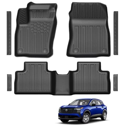 Floor Mats for Nissan Kicks 2025 2026 (NOT for Play Version), TPE All Weather Durable Front and Rear Floor Liners with Door Sill Guards for Nissan Kicks S SV SR Accessories - size: 2025 2026 | For Nissan Kicks
