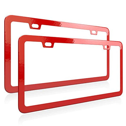 Red License Plate Frame, Metal Thin Stainless Steel with 2 Holes Screw Cap, 2 Pack (Red (Most Glamorous)) - color: Red (Most Glamorous)