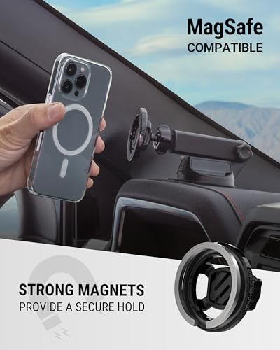 Scosche MagSafe Car Mount, Suction Cup Magnetic Windshield/Dashboard Cell Phone Holder with Vent Clip & Adjustable Flip Arm Compatible with PopSockets Grips, iPhone 16/15/14/13/12, Samsung Galaxy - size: 1 Pack, style: Vent / Window / Dash Extendo Suction