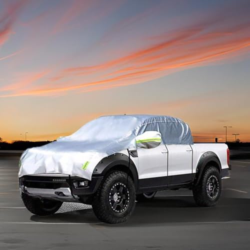 Half Car Cover All Weather Car Body Cover Sunshade Cover Snow Cover Waterproof Snowproof Universal 210D Oxford Fabric (Fit Small/Medium Size Pickup (Crew Cab)) - size: Pickup (Crew Cab)